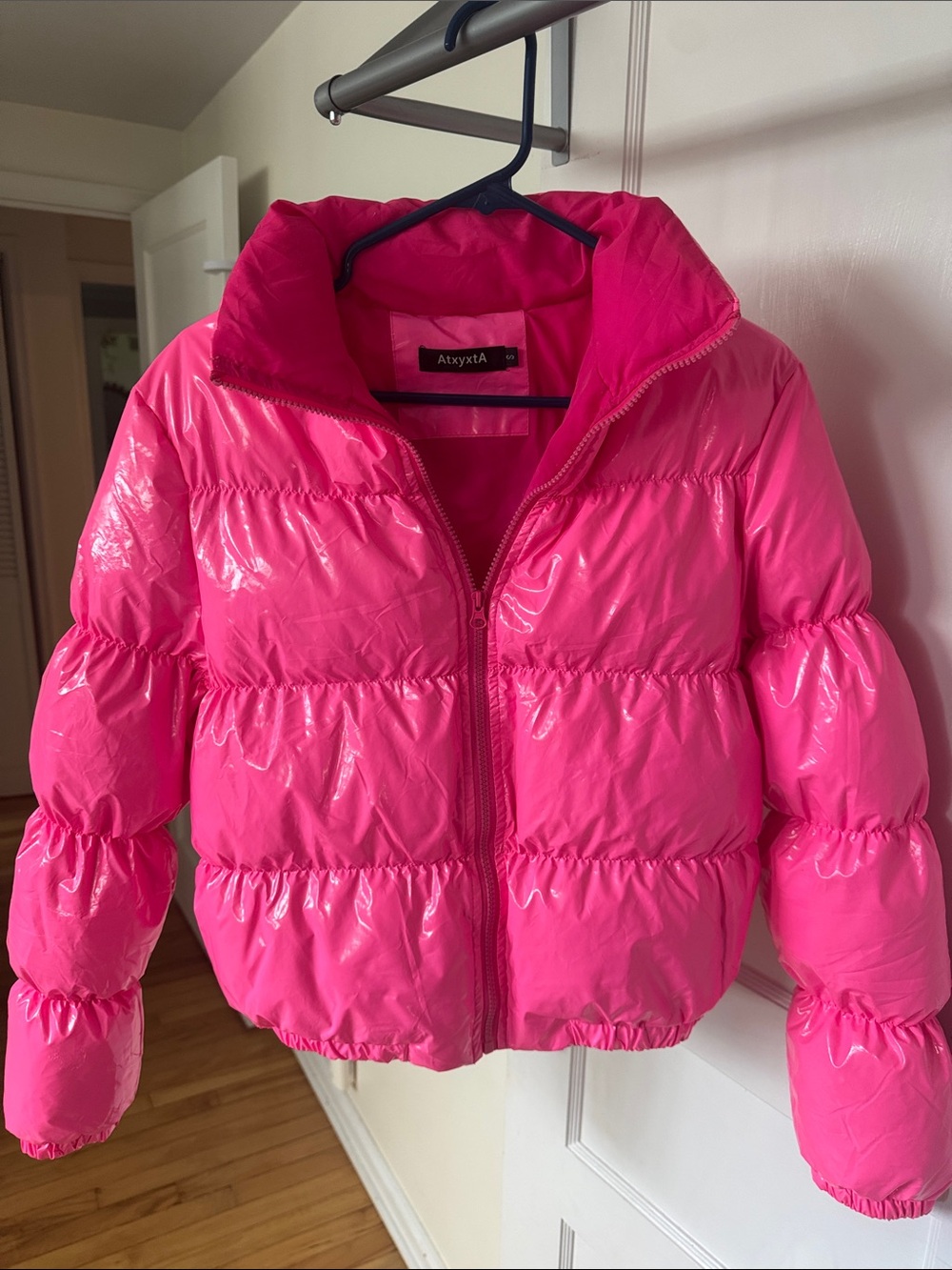 Hot Pink Shiny Puffer Jacket - Atyxta